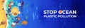 Stop ocean plastic pollution vector banner