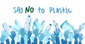 Stop ocean plastic pollution-say no to plastic. vector illustration. Plastic garbage bag and bottles in the ocean. Water