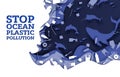 Stop ocean plastic pollution, vector paper cut illustration