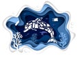 Stop ocean plastic pollution, vector paper cut illustration