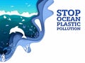 Stop ocean plastic pollution vector paper art poster banner template Royalty Free Stock Photo