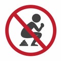 Stop open defecation prohibition sign, healthcare and hygiene awareness campaign symbol icon flat illustration vector Royalty Free Stock Photo