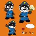 Stop panda bear cartoon with police man custome set collection