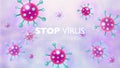 Stop Pandemic virus Banner. Abstract textured virus flat art microbe on light purple background.