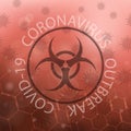 Stop Pandemic Novel Coronavirus Sign and Biohazard Logo on Red Background. COVID-19