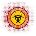 Stop Pandemic Novel Coronavirus Sign and Biohazard Logo on Red Halftone Background