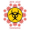 Stop Pandemic Novel Coronavirus Sign and Biohazard Logo on White Background