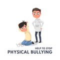 Stop physical bullying concept with angry boy. Children bullying vector illustration.Physical bullying at school or daily life