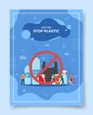 stop plastic concept people around prohibition of using packaging not environmentally friendly for template of banners, flyer, Royalty Free Stock Photo