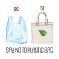 STOP PLASTIC Global Ecological Problem Vector Illustration Set Royalty Free Stock Photo
