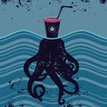 Stop plastic pollution. Ecology illustration with garbage and octopus. Eco concept vector illustration.