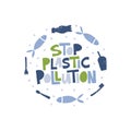 Stop plastic pollution message in round frame