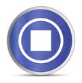 Stop play icon prime blue round button vector illustration design silver frame push button