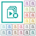 Stop playlist flat color icons with quadrant frames