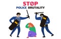 Stop police brutality two policemen in uinform attack a sitting crying woman Royalty Free Stock Photo