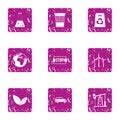 Stop pollution icons set, grunge style