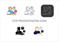 Stop procrastinating icons set