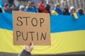 Stop Putin sign with Ukrainian flag in Toronto, Ontario Royalty Free Stock Photo