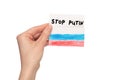 Stop Putin text on a card isolated on a white background Royalty Free Stock Photo