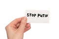 Stop Putin text on a card isolated on a white background Royalty Free Stock Photo
