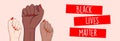 Stop racism horizontal banner. Black lives matter. African American arm gesture. Anti discrimination poster, tolerance acceptance