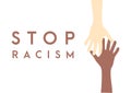 stop racism icon. Motivational poster against racism and discrimination. Many hands of different races together Vector Royalty Free Stock Photo