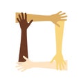 stop racism icon. Motivational poster against racism and discrimination. Many hands of different races together Vector Royalty Free Stock Photo