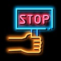 stop racism nameplate neon glow icon illustration