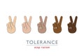 Stop racism peace and tolerance concept with hands in different colors