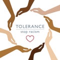 Stop racism tolerance concept with human hands with different skin colors