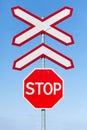 Stop Railway crossing signs Royalty Free Stock Photo