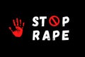 Stop Rape Illustration showing blood red palm and a circular stop sign. Prevent violence. Warning concept