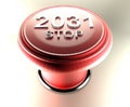 2031 STOP on red emergency push button - 3D rendering illustration Royalty Free Stock Photo