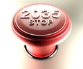 2035 STOP on red emergency push button - 3D rendering illustration Royalty Free Stock Photo