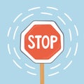 Stop red road sign on blue background. Stop action symbol. Royalty Free Stock Photo