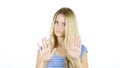 Stop, Rejecting Gesture, No By Woman , , White Background Royalty Free Stock Photo