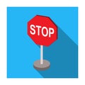 Stop road sign icon in flat style isolated on white background. Road signs symbol. Royalty Free Stock Photo