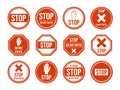 Stop road sign. Traffic road stop symbol, dangerous, restricted urban and highway symbols, warning direction signs