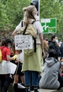 UK, London, 3/6/2020 - Stop saying all lives matter banner being carried by a caucasian female at the Black Lives Matter protest i Royalty Free Stock Photo