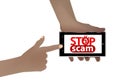 Stop scam. fraud and fraud. smart phone Royalty Free Stock Photo