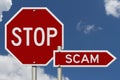 Stop Scam red road sign Royalty Free Stock Photo