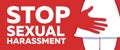 Stop Sexual Harassment and Bulling Banner on Red Background. Gender equality Label and Logo. Toxic Relationship. Concept Vector