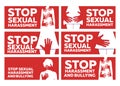 Stop Sexual Harassment and Bulling Banner on Red Background. Gender equality Label and Logo. Toxic Relationship. Concept Vector