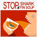 Stop shark fin soup.Vector symbol poster with man head eating