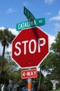 Stop sign at 4-way junction Royalty Free Stock Photo