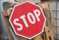 Stop sign attached to a wooden pallet