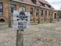 Stop sign in Auschwitz, nazi concentration camp in Poland Royalty Free Stock Photo