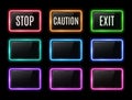 Stop, caution, exit signs. Color rectangle frames. Royalty Free Stock Photo