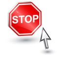 Stop sign and computer arrow mouse.