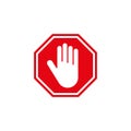 Stop sign. A forbidding sign with a man`s hand in a red octagon. Simple vector illustration on a white background Royalty Free Stock Photo
